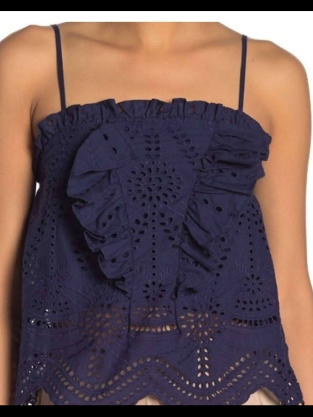 NSR Navy Eyelet Ruffle Spaghetti-Strap Camisole